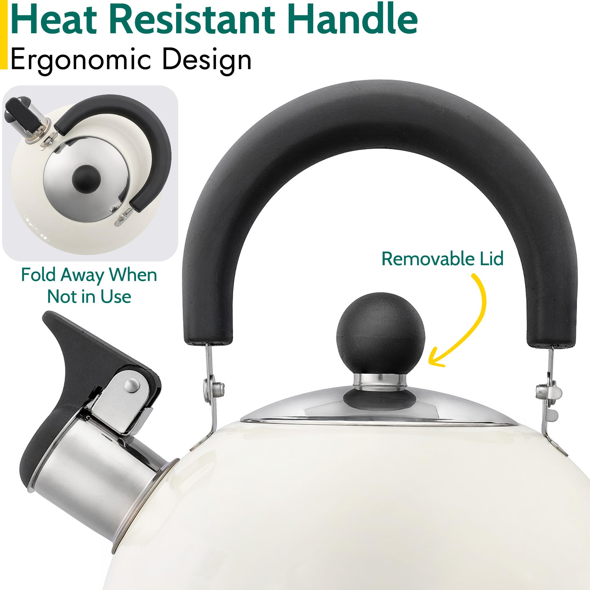 Trail 2L Whistling Camping Kettle, Polished Stainless Steel, Durable & Lightweight, Easy Pour Spout, Folding Heat Resistant Handle, Fast Boil Travel Kettle, Outdoor Fishing Hiking, 15cm x 18cm, 0.42kg