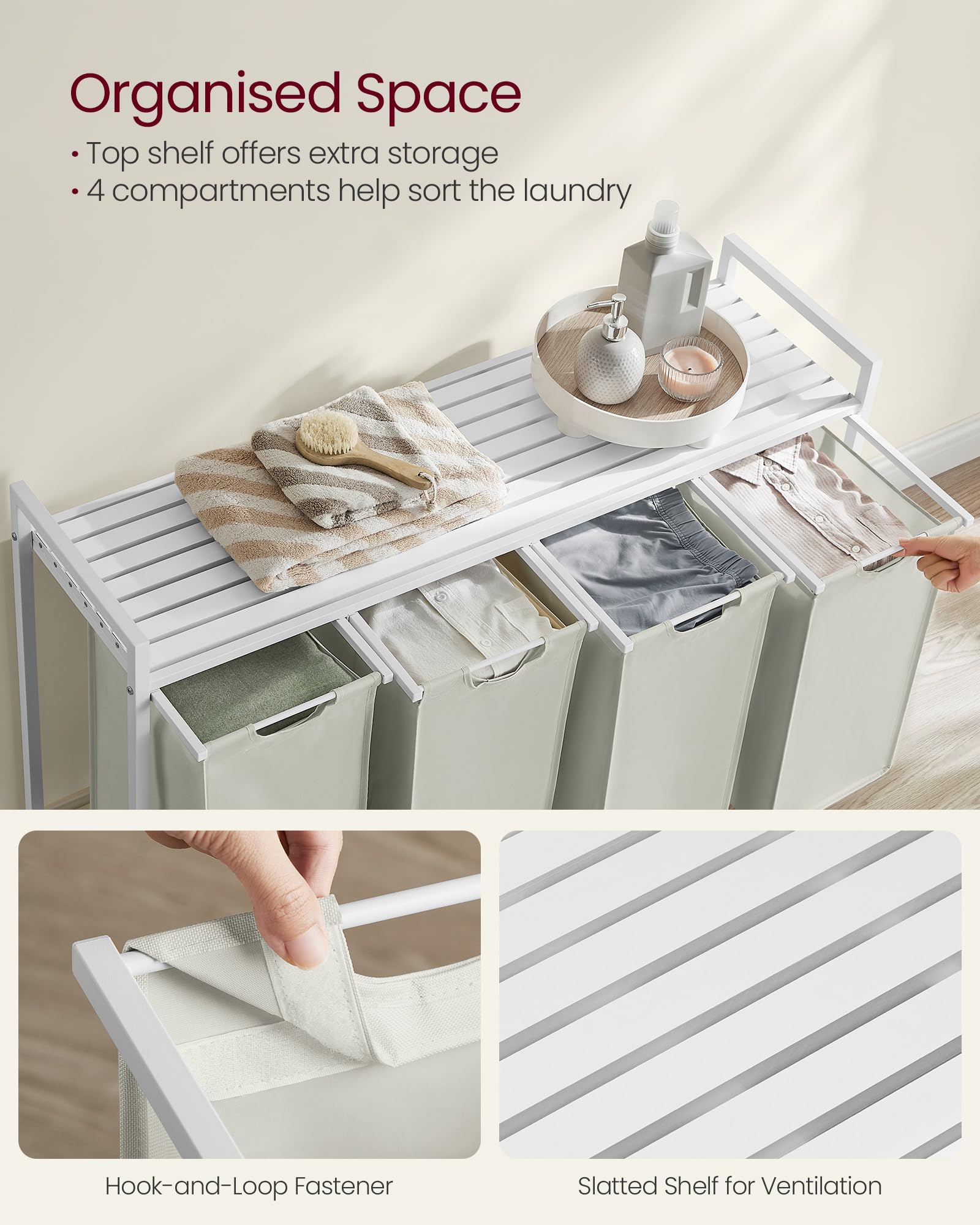 VASAGLE Laundry Basket, Laundry Hamper, Pull-Out and Removable Liner Bag, Shelf, Metal Frame, 65 L, 50 x 33 x 72 cm, Ink Black and Rustic Brown BLH101B01