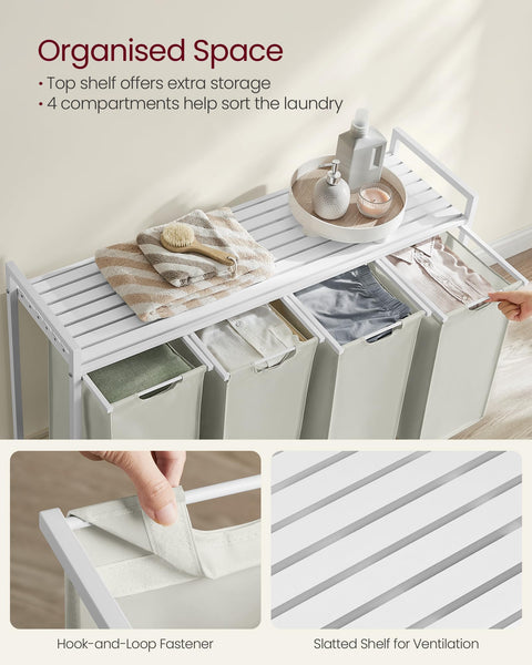 VASAGLE Laundry Basket, Laundry Hamper, Pull-Out and Removable Liner Bag, Shelf, Metal Frame, 65 L, 50 x 33 x 72 cm, Ink Black and Rustic Brown BLH101B01