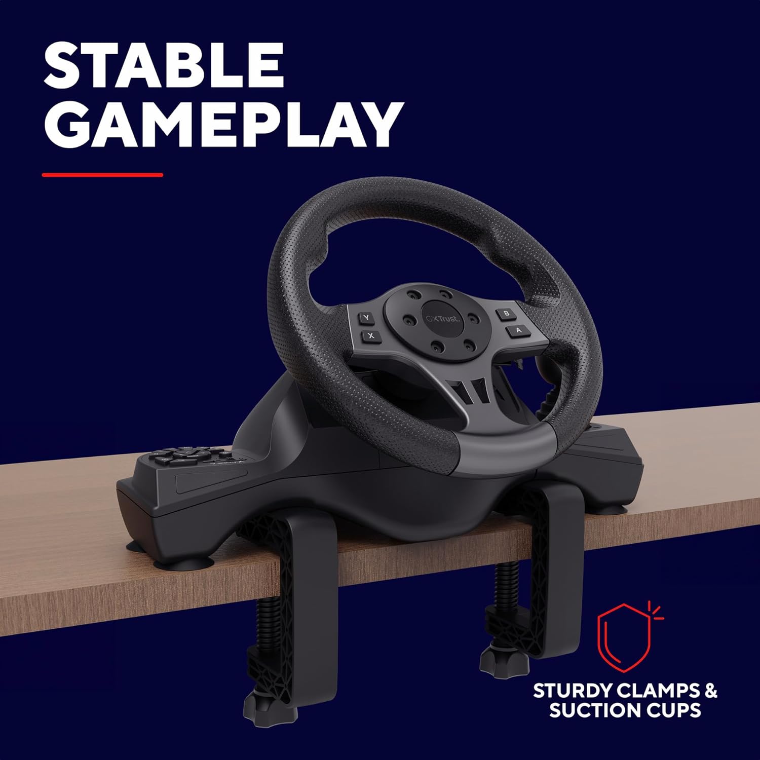 Trust GXT 289 Steering Wheel for Gaming PC, Xbox Series X/S, PS4, Nintendo Switch, Racing Wheel with Pedals, Paddle Shifters, Gear Stick, Vibration Feedback, for Farming Simulator / F1 / Gran Turismo