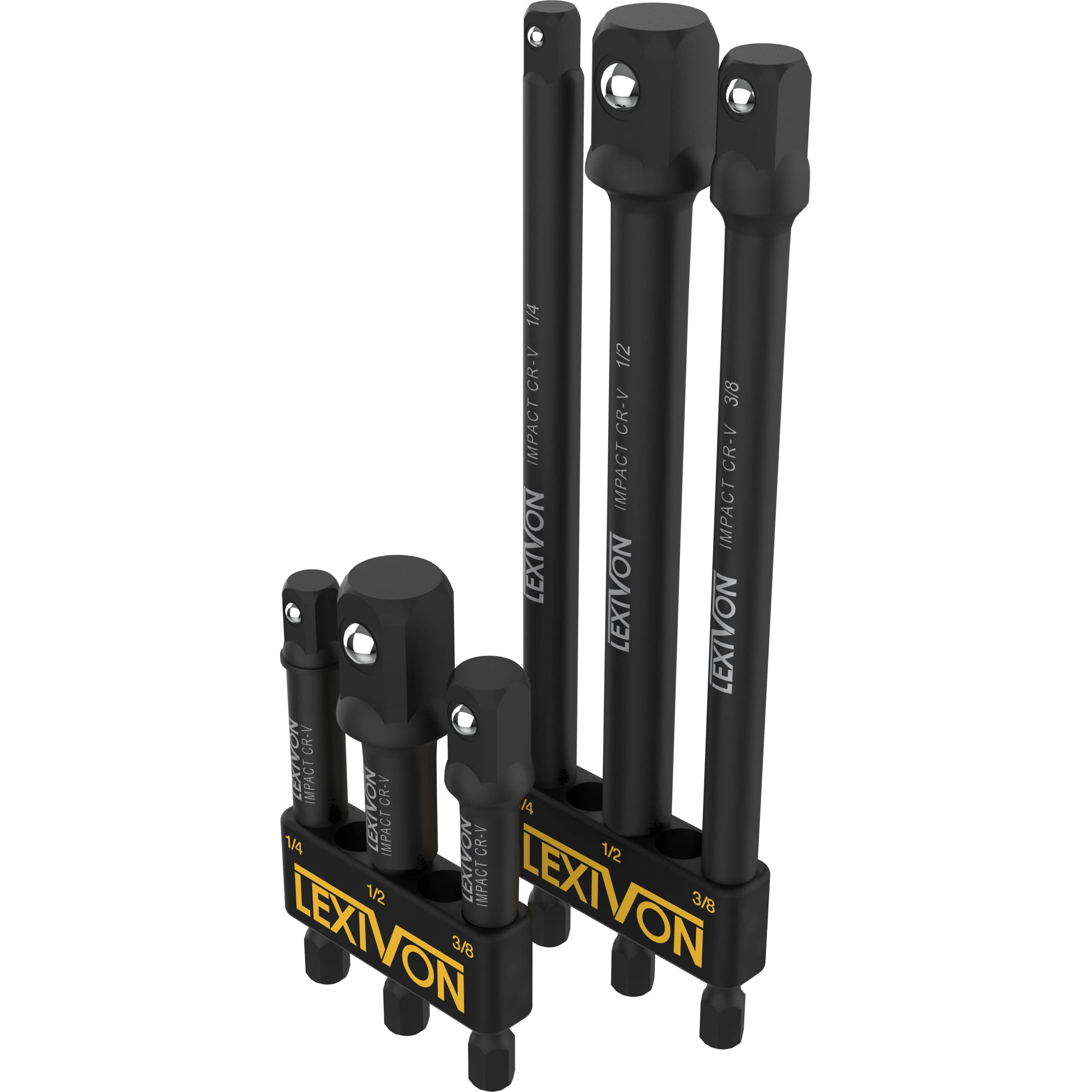 LEXIVON Impact Grade Socket Adapter Set, 3" Extension Bit with Holder | 3-Piece 1/4", 3/8", and 1/2" Drive, Adapt Your Power Drill to High Torque Impact Wrench (LX-101)