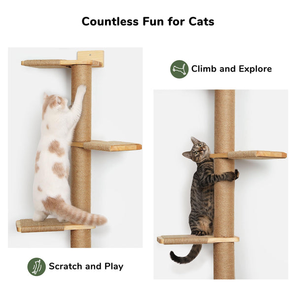 FUKUMARU Tall Cat Tree, 5 Tier Floor to Ceiling Cat Tower, Wall-Mounted Cat Scratching Post, Wild Simulation Cat Wall Shelves, Suitable for Cats