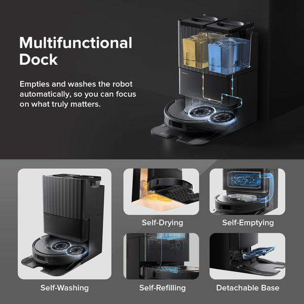 roborock Qrevo S Robot Vacuum Cleaner, 7000Pa Suction, LiDAR & Reactive Tech Obstacle Avoidance, Multifunctional Dock, Auto Mop Washing&Drying, Self-Emptying&Refilling, 10mm Mop Lifting (White)