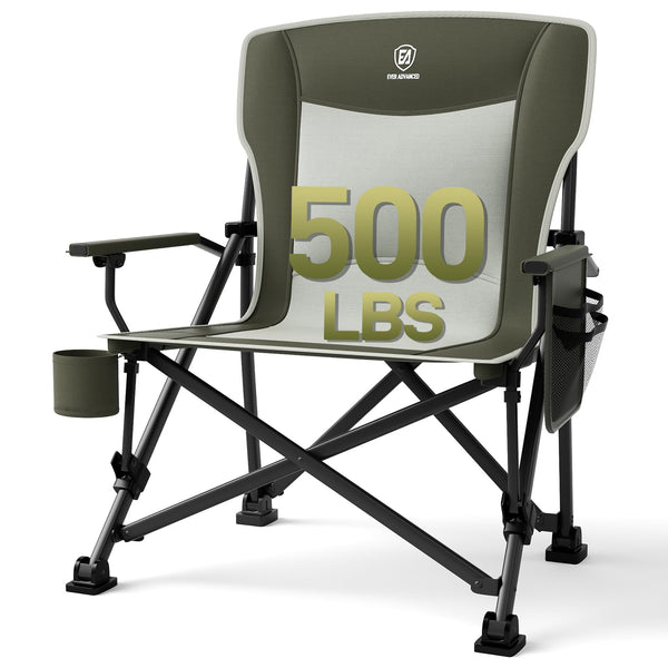 EVER ADVANCED Camping Chair for Adults Oversized 230KG, Folding Chair for Heavy People with Side Pocket, Heavy Duty Extra Wide with Hard Armrest Foldable Garden Fishing Outdoor Fold up