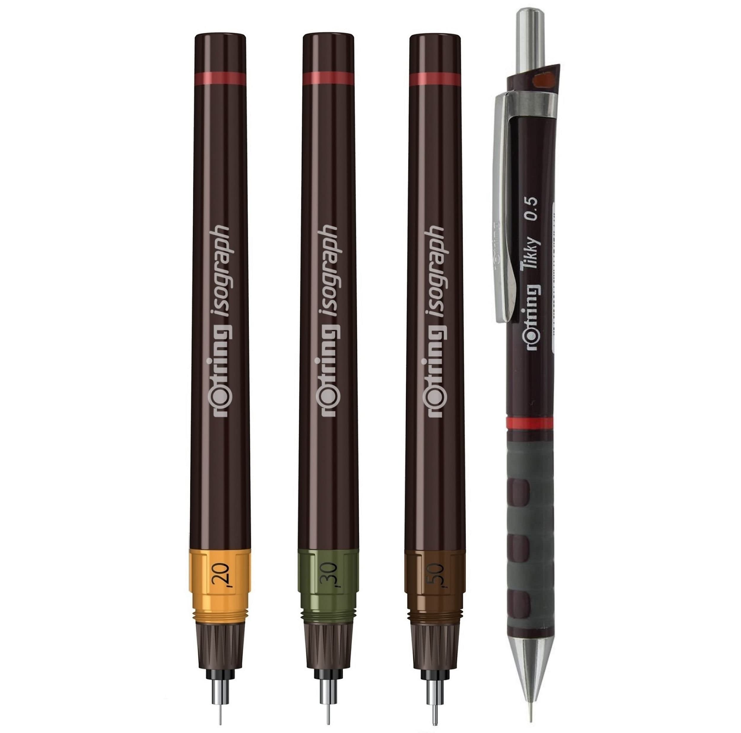 rOtring Isograph Pen Set Technical Pen & Pencil College Set | 3 Pens (0.20mm0.30mm0.50mm) and Mechanical Pencil (0.5mm) + Accessories