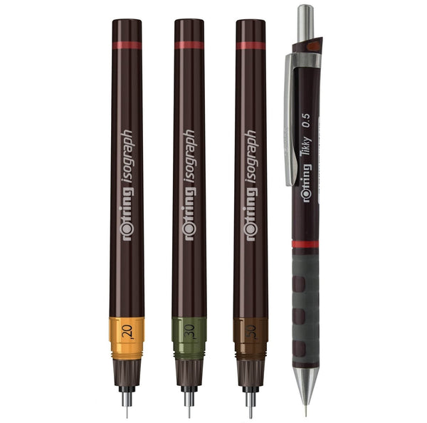 rOtring Isograph Pen Set Technical Pen & Pencil College Set | 3 Pens (0.20mm0.30mm0.50mm) and Mechanical Pencil (0.5mm) + Accessories