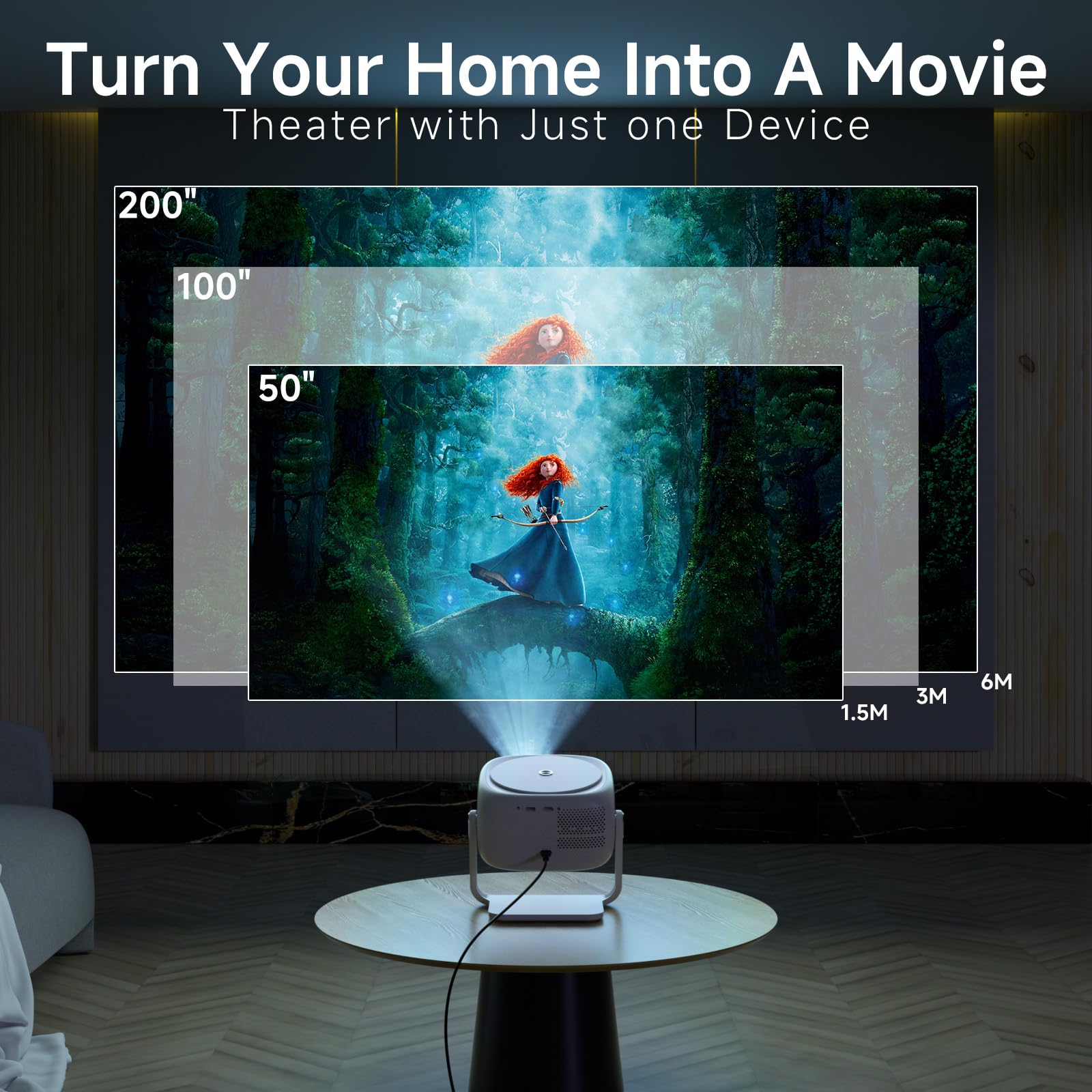 [360°Adjustable Stand] Mini Projector with WiFi and Bluetooth: Electric Focus & Auto Keystone 1080p Supported, 15000L,Phone Projector - 2025 Upgraded Visulapex Portable Home Theater