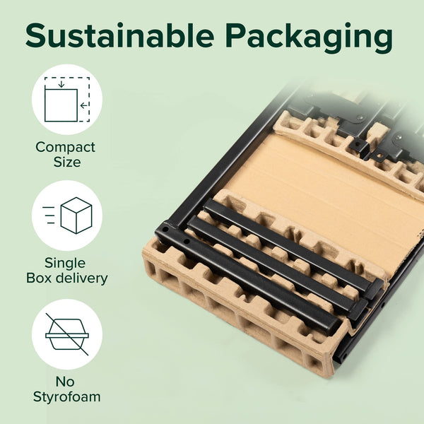 Zinus Figari Double Bed frame - Bed 135x190 cm - 31 cm Height with Underbed storage - Sustainable Bamboo and Metal Platform Bed frame with Slatted Headboard - Brown and Black