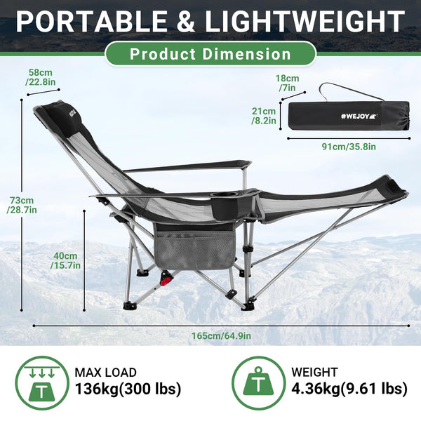 #WEJOY Camping Chairs Folding Recliner Chair Adjustable with Detachable Footrest Headrest Cup Holder Lightweight Portable Reclining Camp Chair Fold Up Chair for Outdoor Beach Garden, Cyan Set of 2