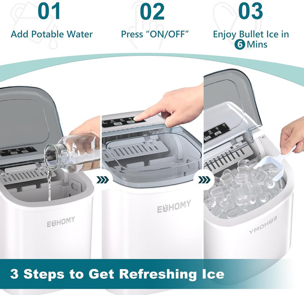 Ice Maker Machine Countertop Ice Cube Maker with Portable Handle, 9 Ice Cubes in 6 Mins, Self-Cleaning Compact Ice Maker 12 kg in 24 Hrs, with Ice Scoop and Basket for Home/Kitchen/Office/Bar