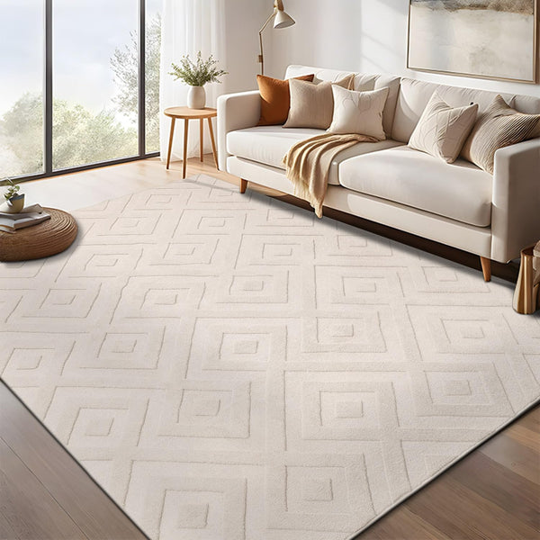 SHACOS Washable Rug Living Room 160 x 230 cm Large Rug Modern Cream Area Rug for Living Room, Bedroom, Non-Slip Rug, Ultra Soft Shaggy Floor Carpet,