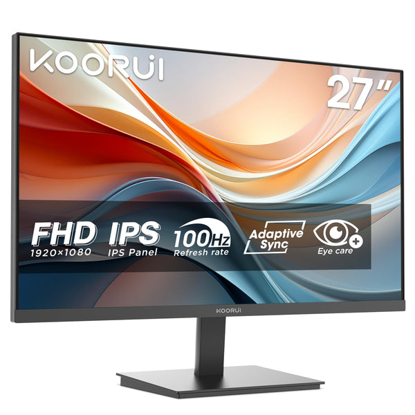 KOORUI E2711F 27 Inch FHD Monitor, Gaming 100Hz, IPS Computer Monitors, 1080P Pc Screen, Adaptive Sync, 5ms, VESA 100x100mm, Eye Care, HDMI, VGA