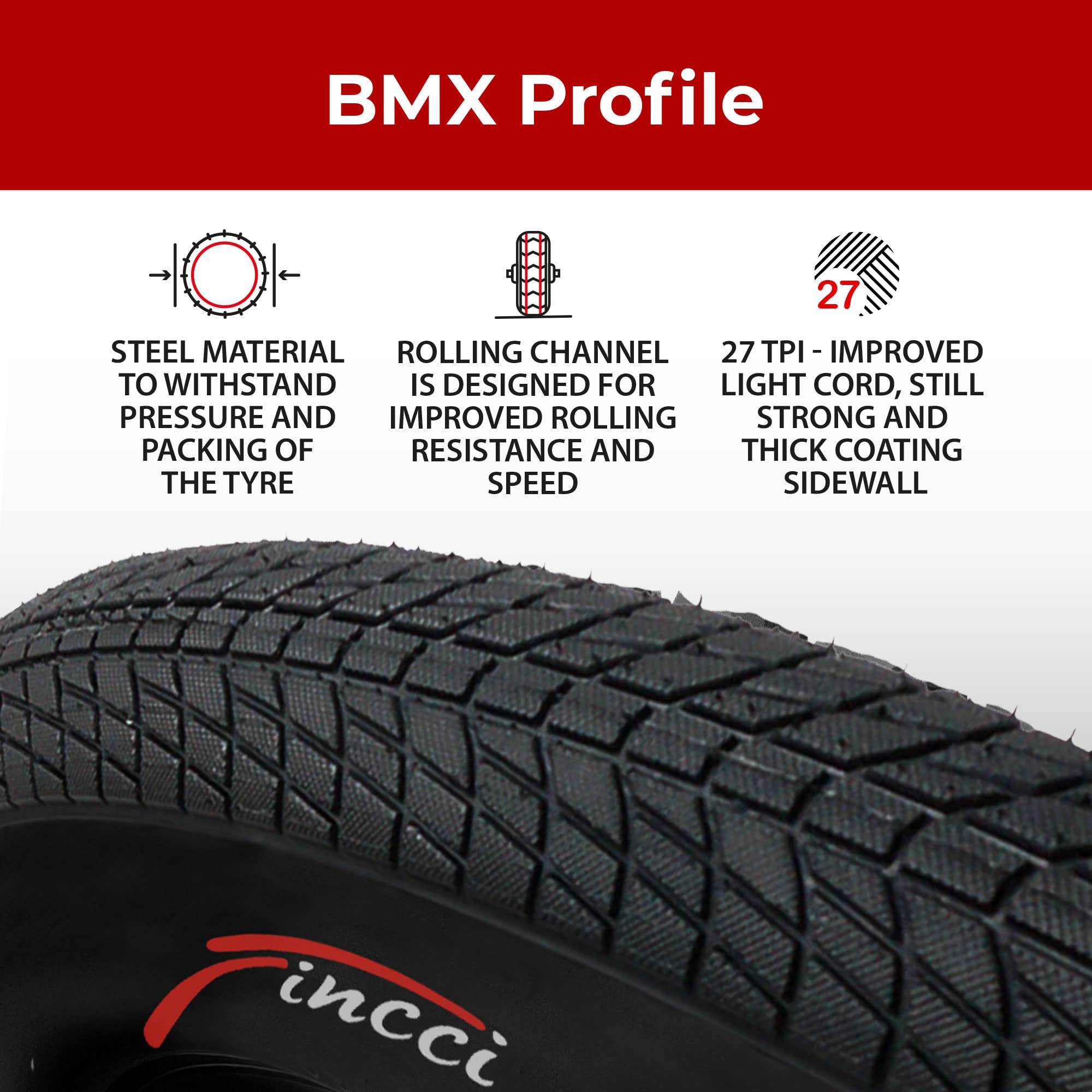 Fincci Bmx Bike Tyres 20 x 1.75 Inch - Set Foldable Tyres 20" with 2x 20-Inch Schrader Inner Tubes, Tires 47-406 for Kids, Teenagers and Adults - Pack