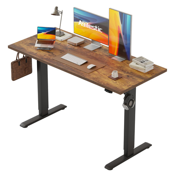Agilestic L-Shaped Electric Standing Desk, 140cm Height Adjustable Sit-Stand Desk for Home Office, Ergonomic Computer Desk with Spliced Board, White