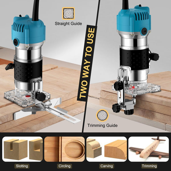 AMTOVL Wood Trimmer, 1/4" 6.35mm Electric Wood Hand Trimmer Laminator 800W 30000R/min Electric Hand Wood Trimmer Laminator Router Joiners Tool for DIY Woodworking