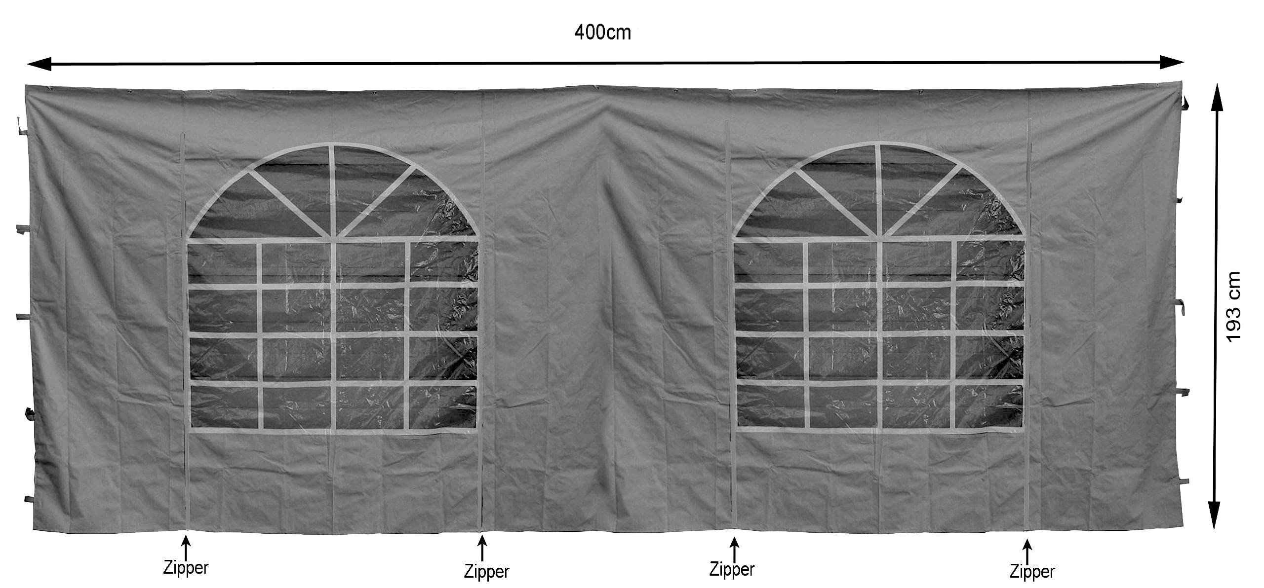 QUICK STAR Side Panels 2x (300 x 193 cm, 400 x 193 cm) for Sahara Gazebo 3x4 m, Grey Polyester with PVC Window, Waterproof, Garden Style