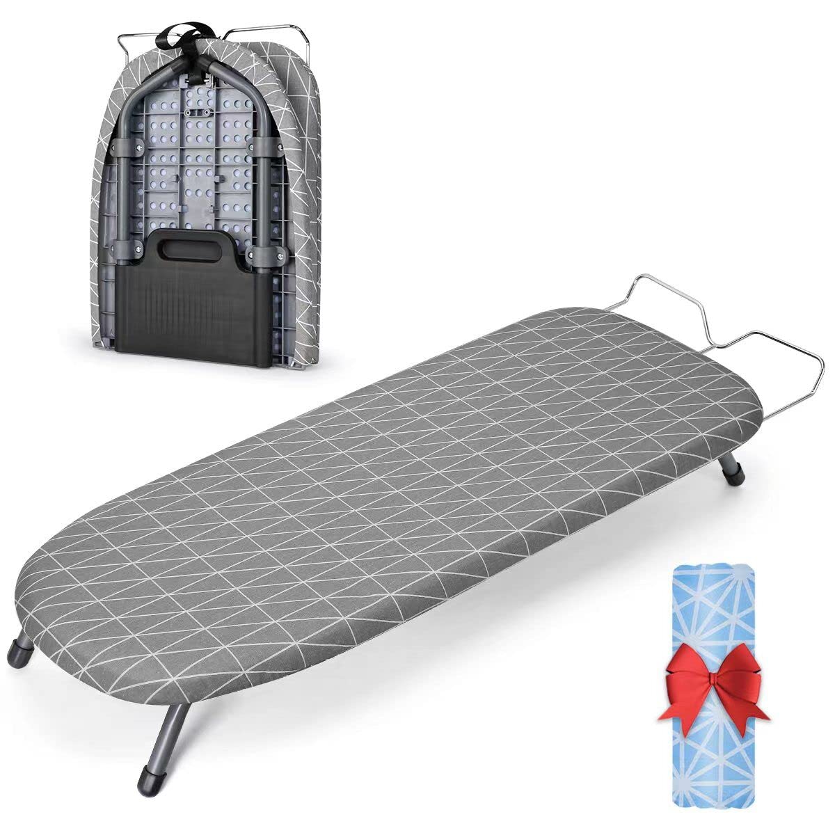 Johgee Foldable Table Top Ironing Board with Iron Rest, Compact Folding Steam Iron Table with 2 Covers, Non-Slip Folding Legs, Light Weight,