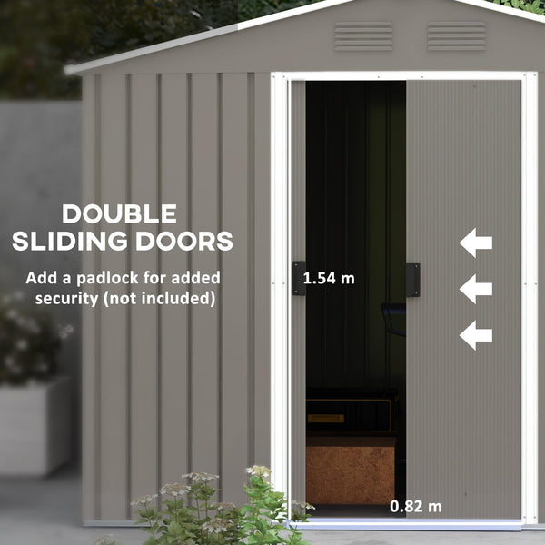Outsunny 7.7 x 5.7ft Metal Garden Shed with Ventilation Slots and Sliding Doors, Galvanised Outdoor Tool Storage House, Grey