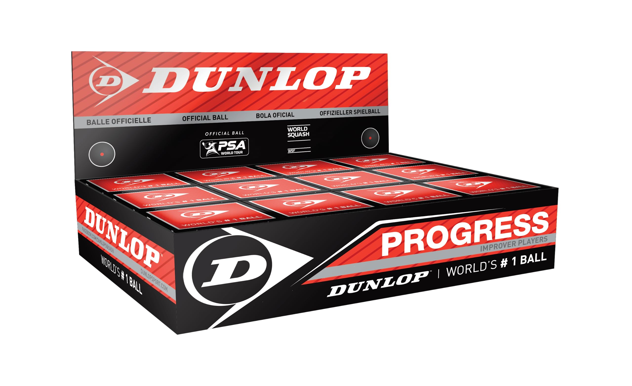 Dunlop Squash Balls Progress Red, 12 Balls, for Recreational and Hobby players - medium speed