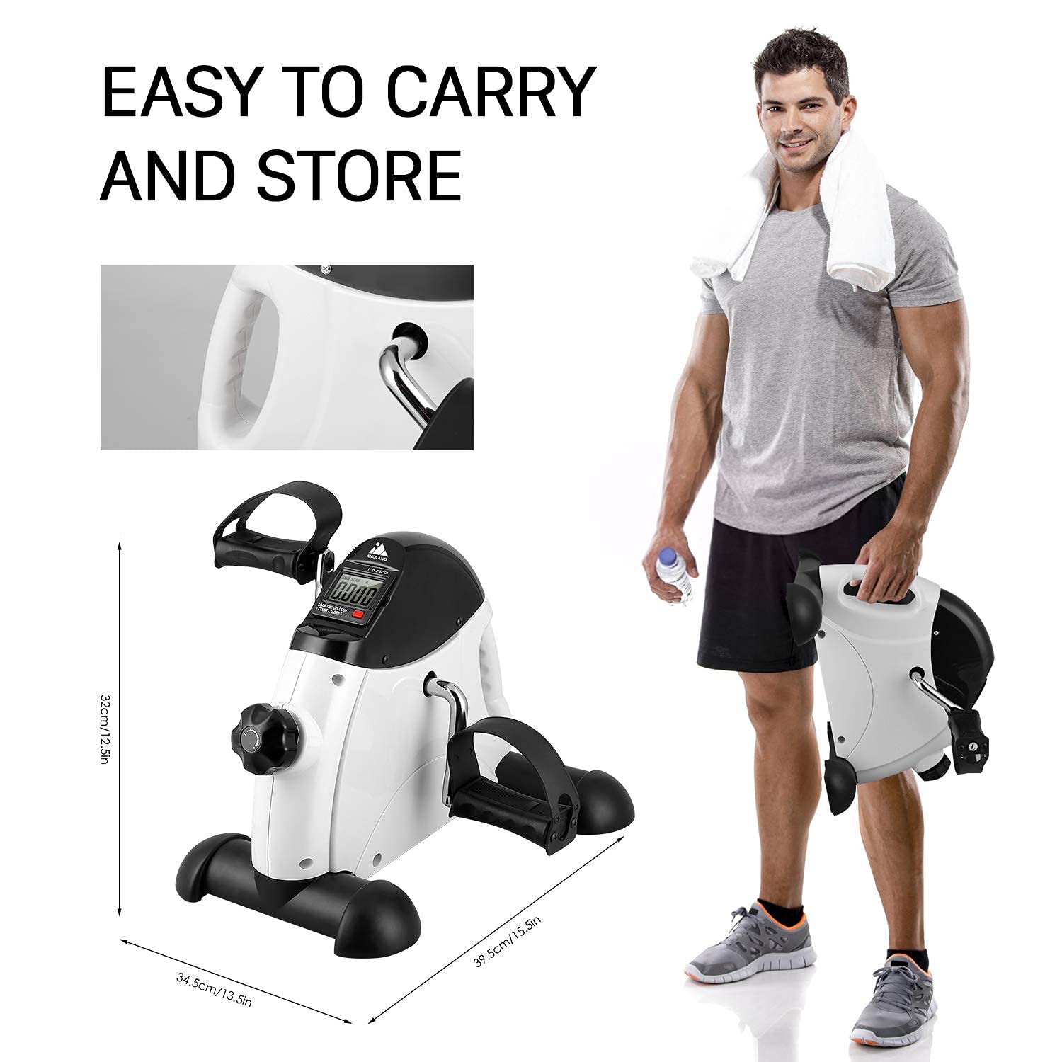 EVOLAND Under Desk Bike Pedal Exerciser Leg Pedal Machine with Handle LCD Display, Sit Down Exercise Equipment for Home and Office Fitness Training,