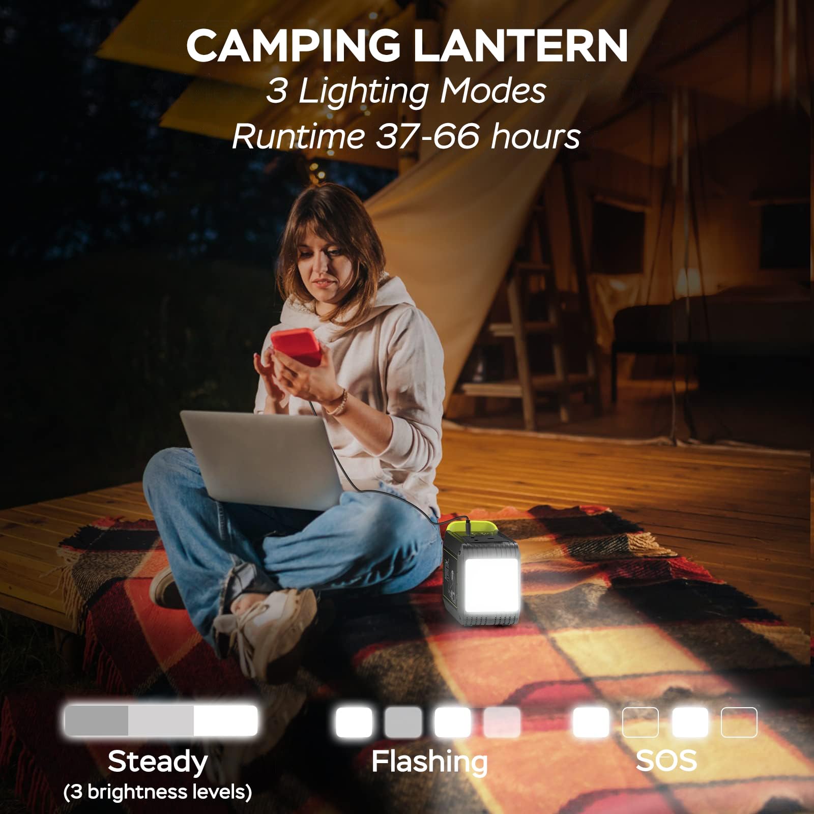 MARBERO Portable Power Station 98Wh Large Battery Pack 100W(150W Peak) Solar Generator Camping Backup with AC Plug Socket with LED Light for Outdoor Adventure RV Trip Home Blackout Emergency