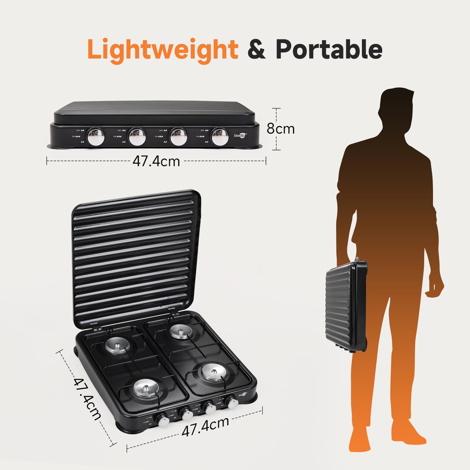 Warmiehomy Camping Gas Stove, Single Burner Portable Gas Stove, 2200W Gas Hob Cooker with Lid, Propane Camp Stoves for Camping, Garden, Travel, Outdoor Cooking