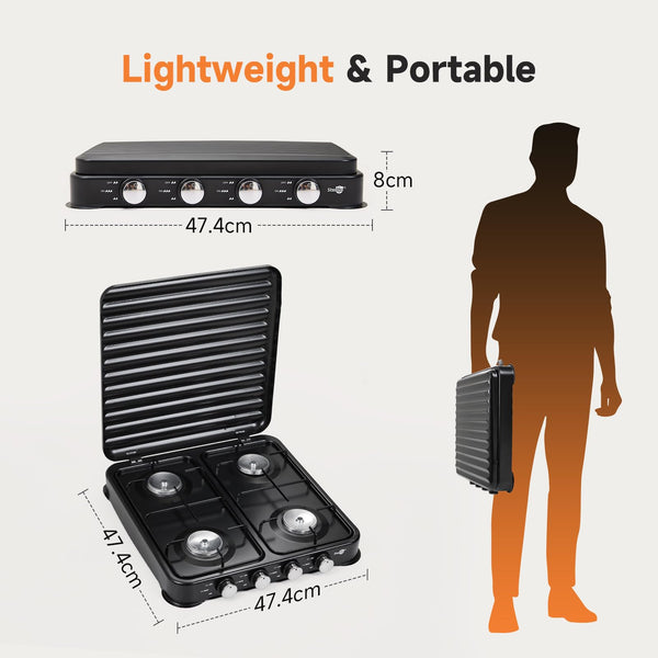 Warmiehomy Camping Gas Stove, Single Burner Portable Gas Stove, 2200W Gas Hob Cooker with Lid, Propane Camp Stoves for Camping, Garden, Travel, Outdoor Cooking