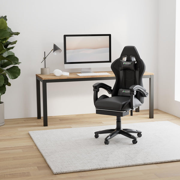 bigzzia Ergonomic Gaming Chair - Gamer Chairs with Lumbar Cushion + Headrest, Height-Adjustable Office & Computer Chair for Adults (without footrest, White)