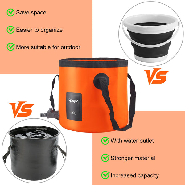 Spopal 20L Collapsible Bucket, Outdoor Foldable Bucket with Drainage Outlet for Camping, Collapsible Storage Container for Traveling Picnic Hiking Fishing Car Washing