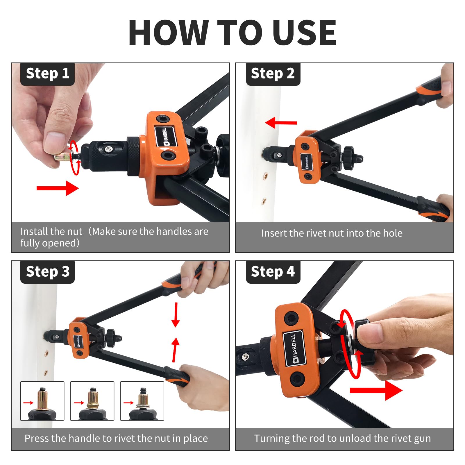 HARDELL Rivet Nut Tool, 14" Rivnut Tool with 100 Pcs Rivet Nuts and 7 Metric & Inch Mandrels M6 M8 M10, 1/4-20, 5/16-18, 3/8-16, 10-24 and Rugged Carrying Case