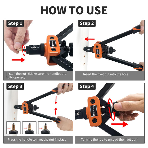 HARDELL Rivet Nut Tool, 14" Rivnut Tool with 100 Pcs Rivet Nuts and 7 Metric & Inch Mandrels M6 M8 M10, 1/4-20, 5/16-18, 3/8-16, 10-24 and Rugged Carrying Case