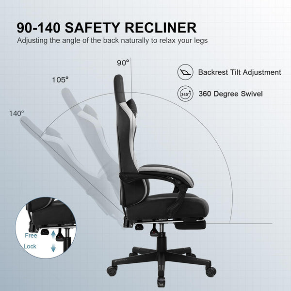 GTPLAYER Fabric Gaming Chair with Footrest, Ergonomic Computer Desk Chair with Pocket Spring Cushion Home Office High Back Support Lumbar Support Heavy Duty Wide