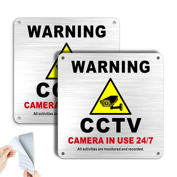 TAKULA Pre-drilled CCTV Sign - 15 * 15cm Aluminium Brushed Metal Sign - 24 HR Outdoor Waterproof, UV Resistant, Durable | Pack of 1
