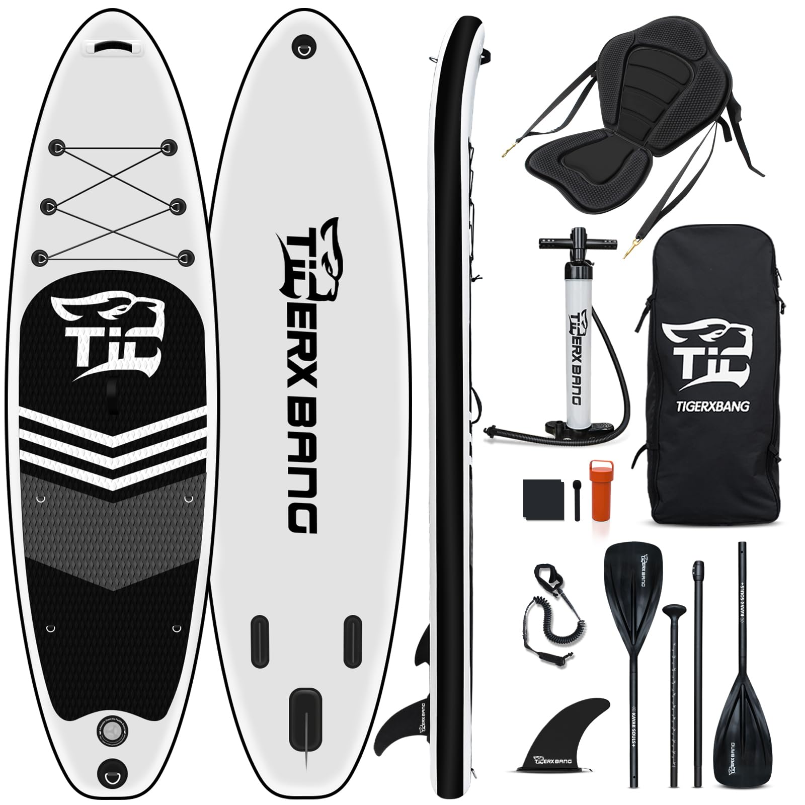TIGERXBANG Inflatable Stand Up Paddle Board SUP Board with Kayak Seat |320x82x15cm| 305x82x15cm| for Adults/Kids| ISUP PaddleBoarding Complete Kit