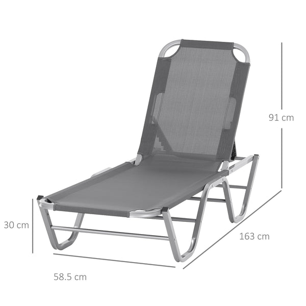 Outsunny Sun Lounger Relaxed Recliner with 5-Position Adjustable Backrest Aluminium Frame for Pool or Sun Bathing Light Grey