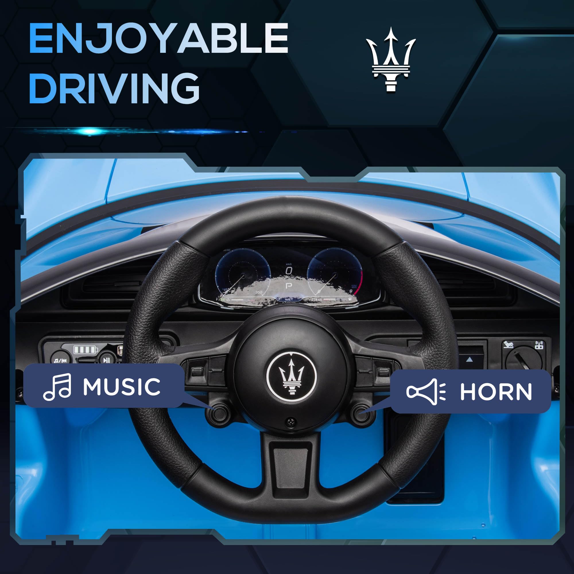 Maserati MC20 Licensed 12V Kids Electric Car with Slow Start, Remote Control, Music, LED Lights, Horn, Spring Suspension, for 3-6 Years, White