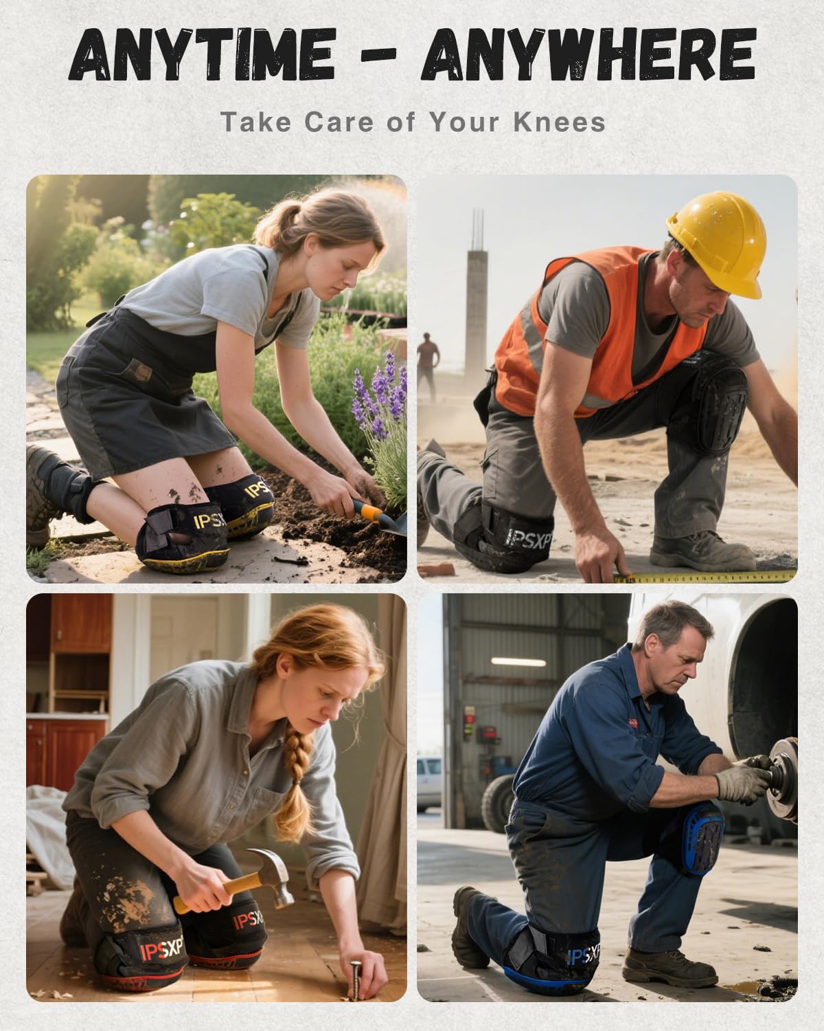 IPSXP Professional Knee Pads for Work,Gardening & Construction Knee Pads for Men and Women with Thick Double Gel Cushion, Strong Adjustable Non-Slip Straps,1 Pair