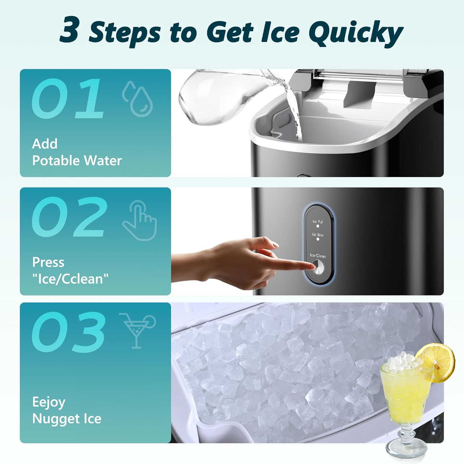Ice Maker Machine Countertop Ice Cube Maker with Portable Handle, 9 Ice Cubes in 6 Mins, Self-Cleaning Compact Ice Maker 12 kg in 24 Hrs, with Ice Scoop and Basket for Home/Kitchen/Office/Bar