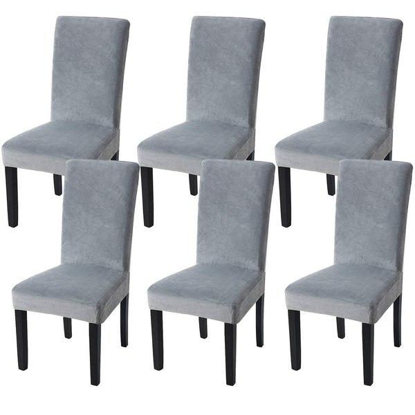 Fuloon Velvet Cahir Cover Grey Chair Covers Furry Seat Slipcover Outdoor Armless Chair Covers Dining Chair Covers Set of 6