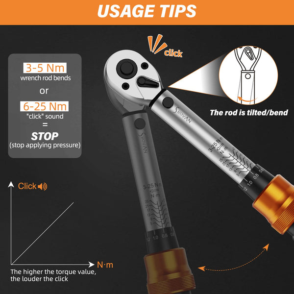 13PCS Bike Torque Wrench Set 3-25 Nm, Small Torque Wrench 1/4 Drive, Dual-Direction Adjustable 72 Teeth, ±3% Accuracy, with Extension Bar, Socket Bits (Hex & Torx), for Mountain Bike, Bicycle Repair