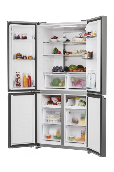 Hoover Free Standing Cube Fridge Freezer, 4 Doors, No Frost, E Class, 463L Total Capacity, Non Plumbed, Silver 83x65x181cm - HHCR3818EWPL