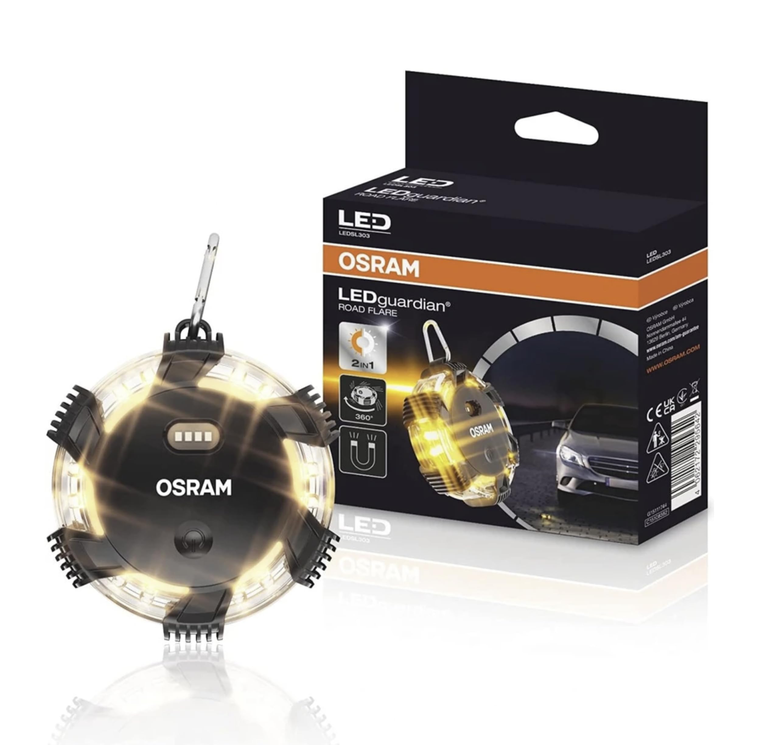 OSRAM LEDSL102 Ledguardian Road Flare Sign V16 Emergency Light for Cars, Breakdown Light, Car Emergency Beacon, Round Safety Warning Light for Vehicles and Motorcycles