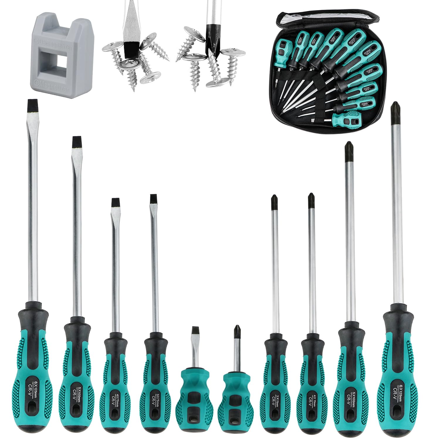 Screwdriver Set 10pcs, Magnetic Screwdriver Set 5pcs Phillips Screwdrivers and 5pcs Slotted/Flat Head Screwdrivers, Chrome Vanadium Steel Made