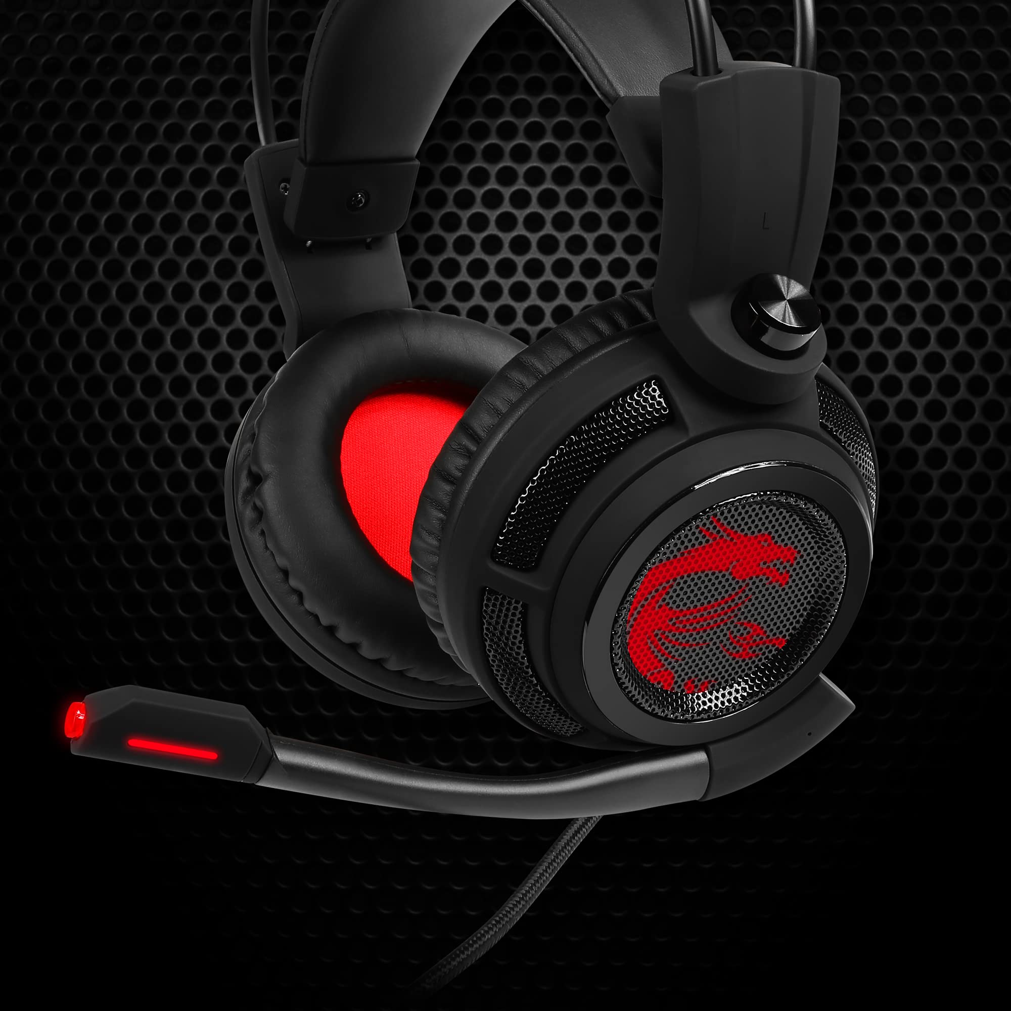 MSI DS502 GAMING HEADSET - 7.1 Virtual Surround Sound, Vibration Feedback, 40mm Neodymium Drivers, laptop, Omnidirectional Microphone, Inline Controls, USB 2.0 Connector - Wired