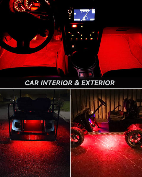 Motorbike Underglow 12V Led Strip Lights Neon Interior Car Lights Connectable Red Led Light Strips 12V for Cars Interior Lights Boat Marine Trucks 4Pack(60cm/24" Red)
