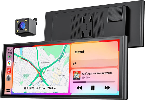 Krunia 9.26" Wireless Portable Car Play Screen for Apple CarPlay & Android Auto, OTA Updates, Backup Camera, Mirror Link, 5.0 Bluetooth, Voice Control, GPS Navigation, FM