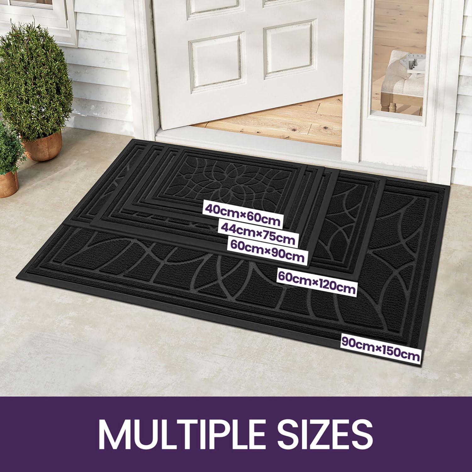 DEXI Door Mat 60 x 90 cm, Rubber Backing Dirt Trapper, Heavy Duty Non-Slip Entrance Rug, Easy Clean Shoes Scraper Doormat for Outdoor and Indoor,