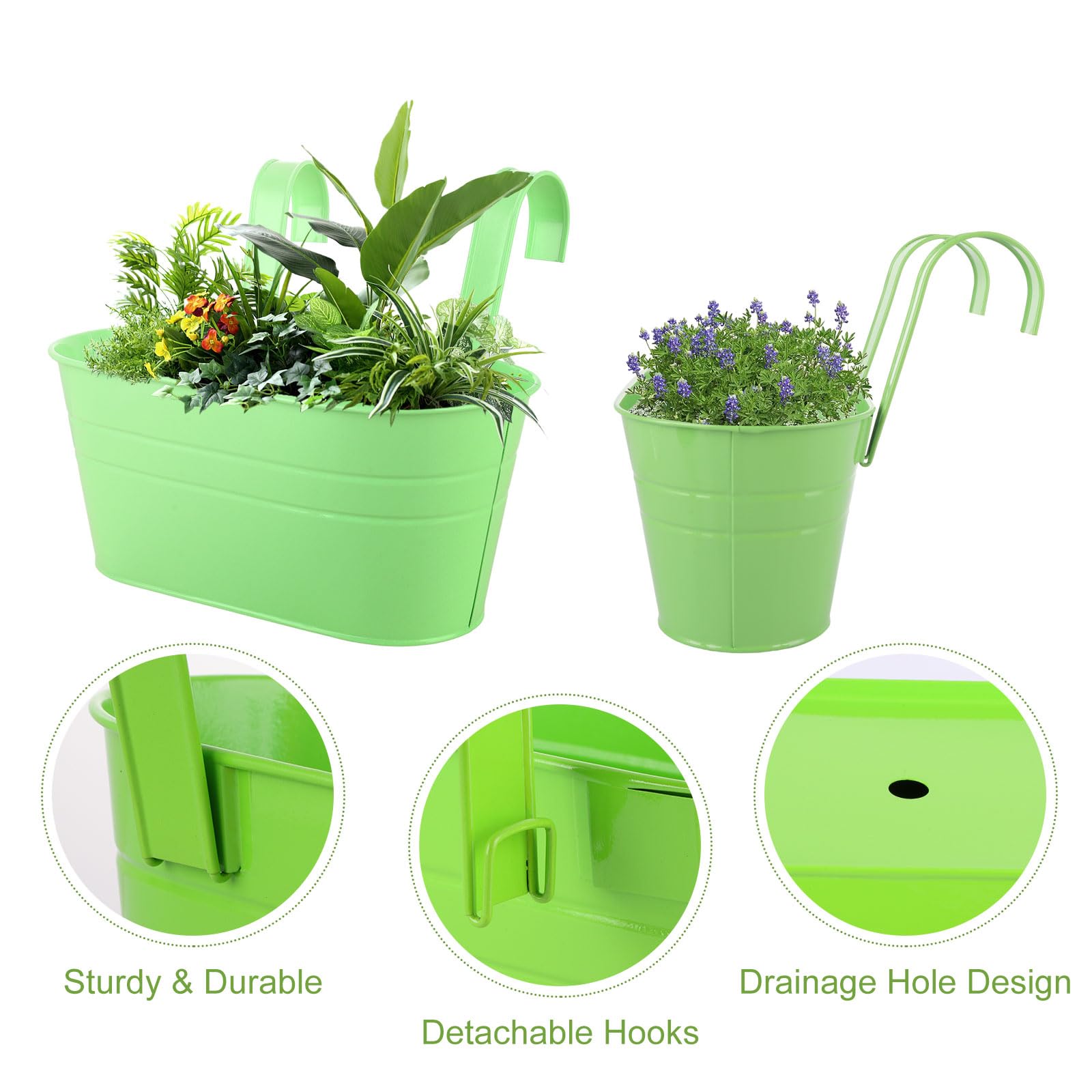 APACALI 8 Pack Hanging Plant Pot, 27cm Balcony Planters for Railing, Over Fence Planters with Detachable Hooks, Hanging Planters Outdoor, Hanging