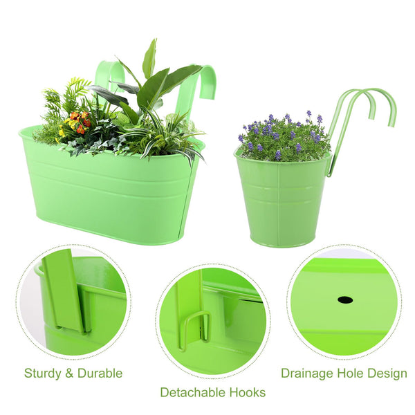 APACALI 8 Pack Hanging Plant Pot, 27cm Balcony Planters for Railing, Over Fence Planters with Detachable Hooks, Hanging Planters Outdoor, Hanging