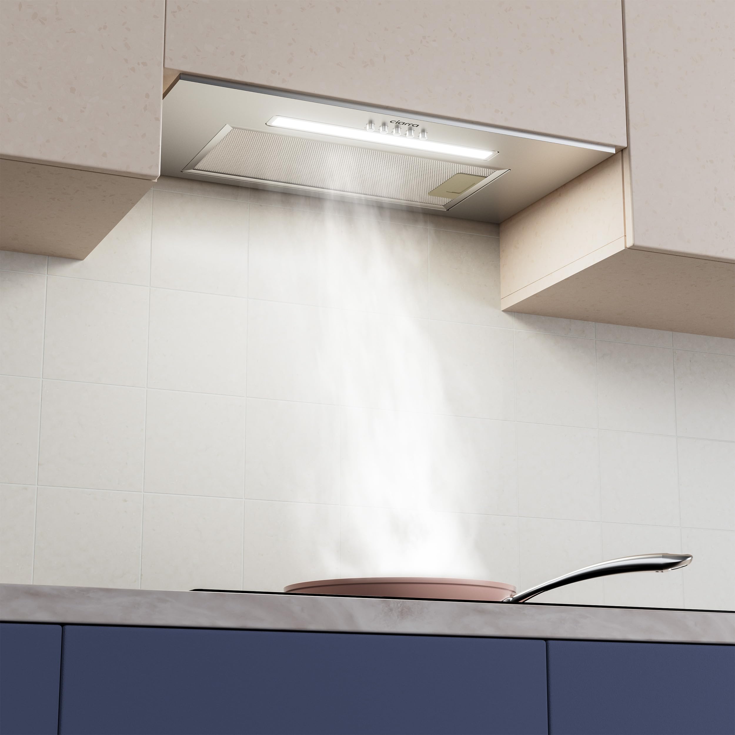 CIARRA Integrated Cooker Hood 52cm CBCS5913A Stainless Steel Built in Extractor Hood LED Light 3 Speeds Undercabinet Extractor Fan